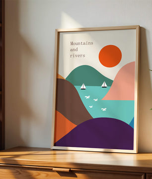 Abstract landscape with vibrant colors and geometric shapes