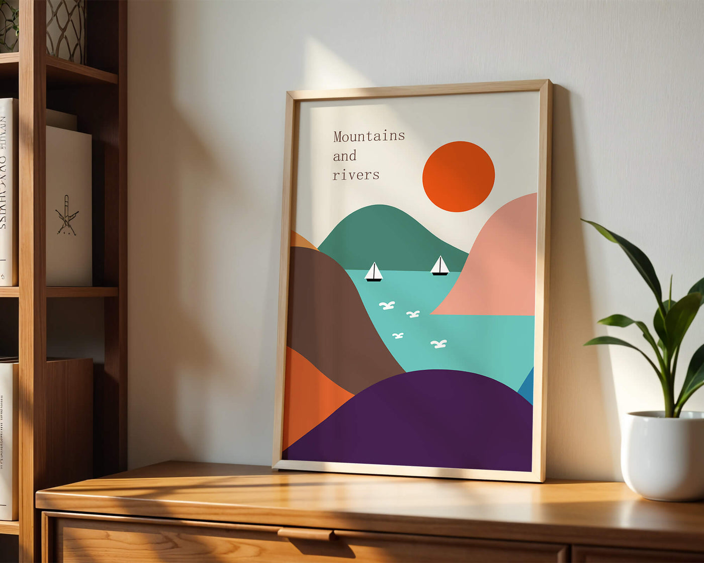 Abstract landscape with vibrant colors and geometric shapes