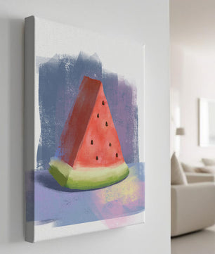 Ilustración en acuarela de una rodaja de sandía con fondo abstracto