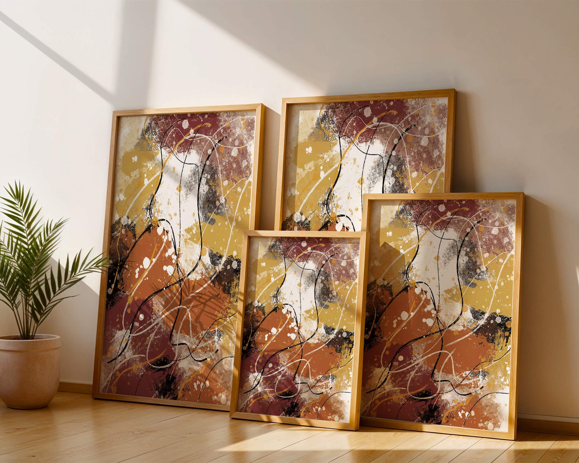 Pieza de arte abstracto colorida con trazos y salpicaduras audaces