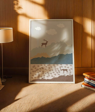 Majestic Deer and Mountain Landscape in Minimalist Style - Mi tienda