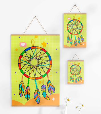 Colorful dreamcatcher on a vibrant yellow background