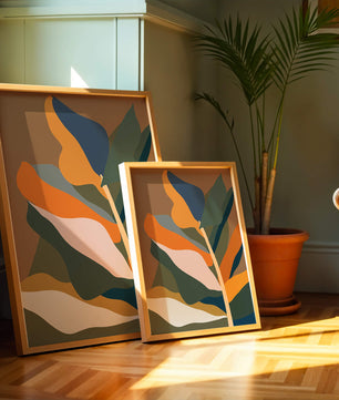 Abstract Botanical Illustration with Earthy Tones and Organic Shapes