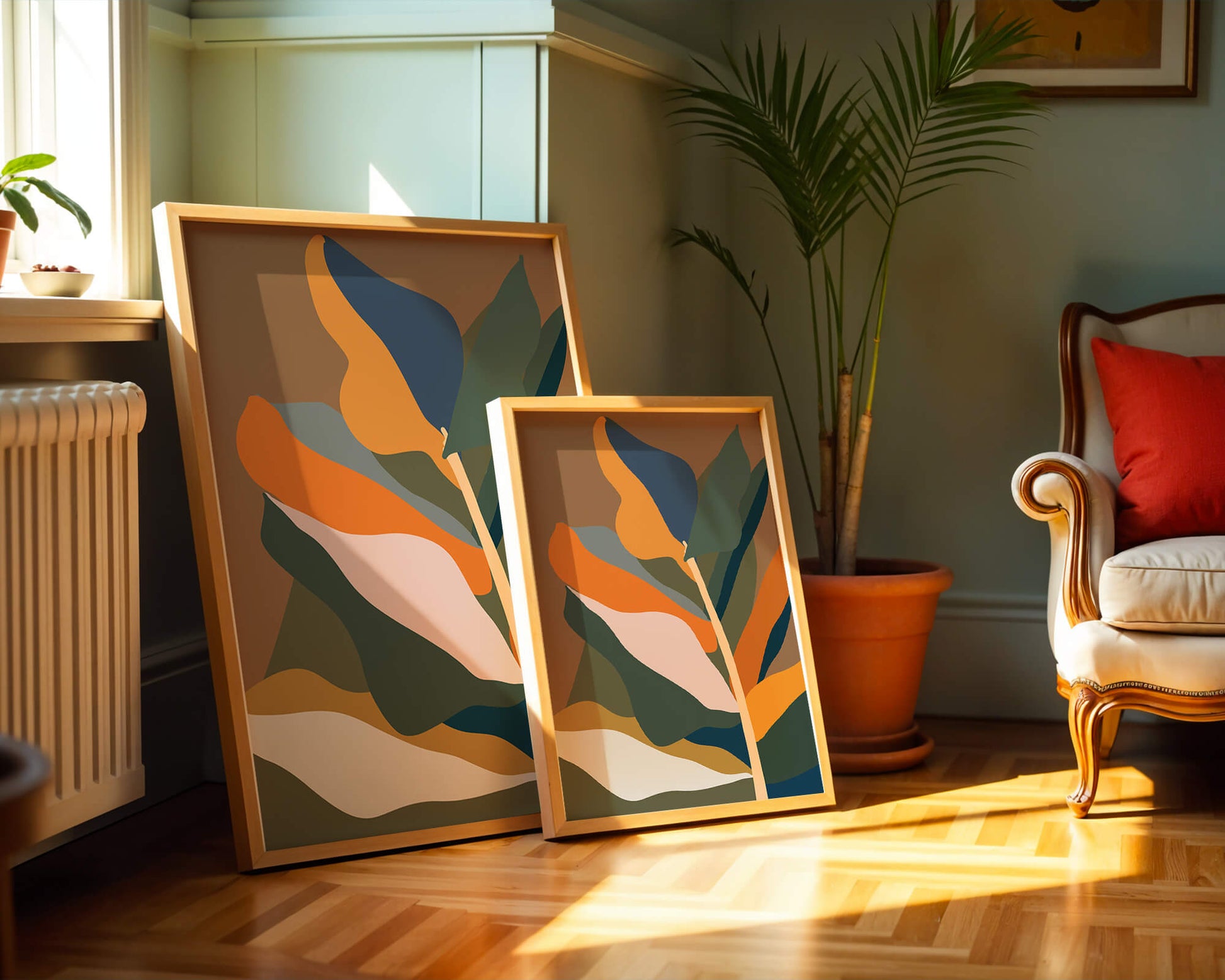 Abstract Botanical Illustration with Earthy Tones and Organic Shapes