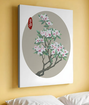 Obra floral delicada con magnolias en flor en estilo oriental