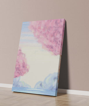 Serene Landscape with Cherry Blossom Trees and Tranquil Sky