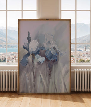 Delicate blue and white floral painting with soft brush strokes