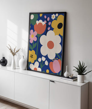 Colorful Floral Abstract Pattern On Dark Blue Background