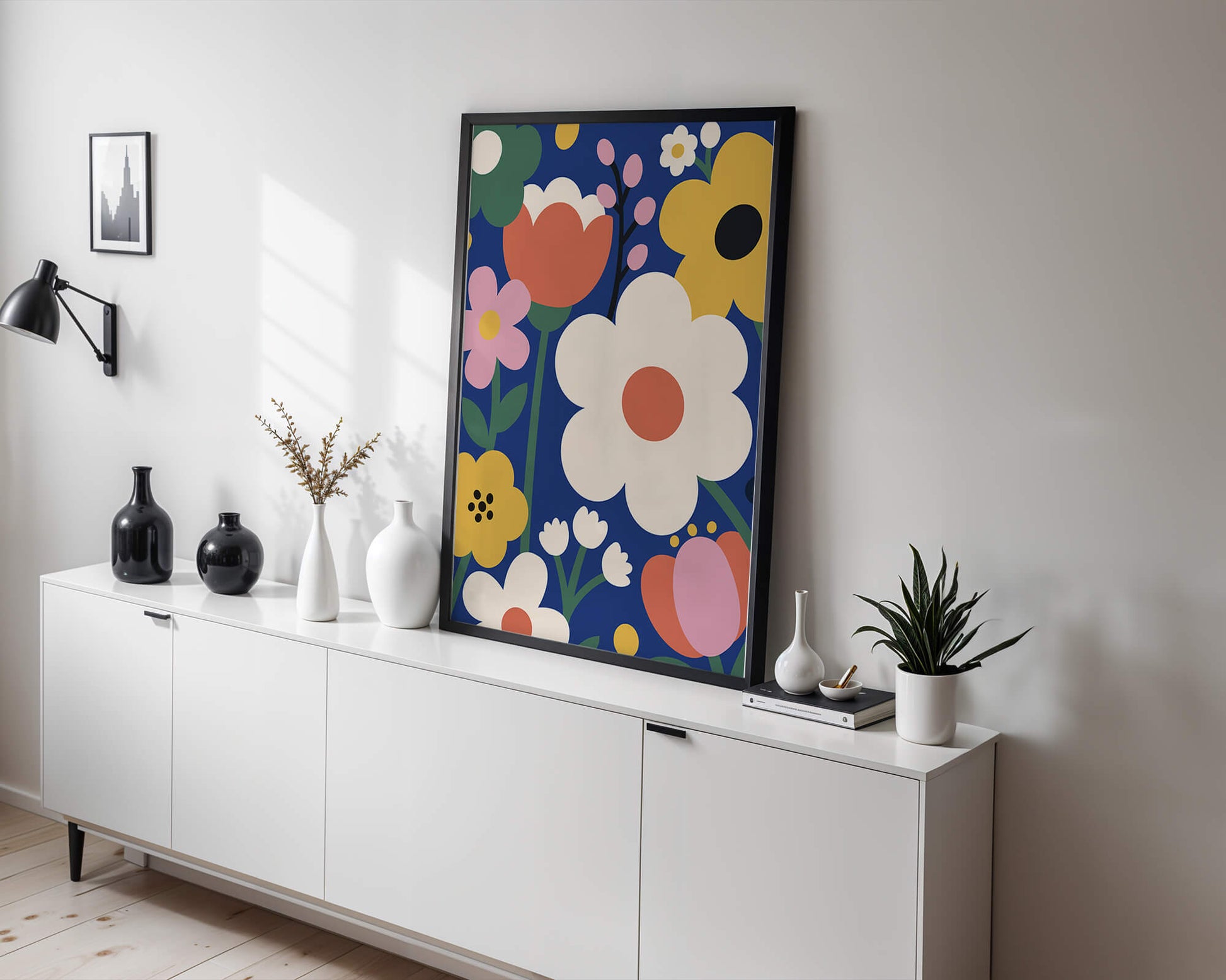 Colorful Floral Abstract Pattern On Dark Blue Background