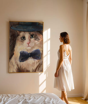 Gato encantador con traje formal, sombrero y corbata de moño