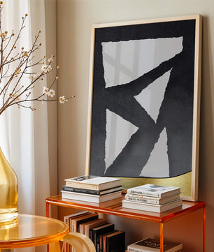 Abstract geometric design with gold and black elements