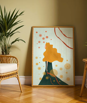 Abstract Portrait of a Woman with Flowing Golden Hair and Geometric Shapes - Mi tienda