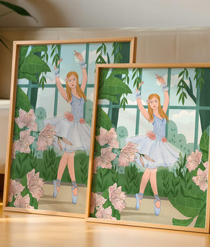 Elegant ballet dancer in a floral and botanical setting
