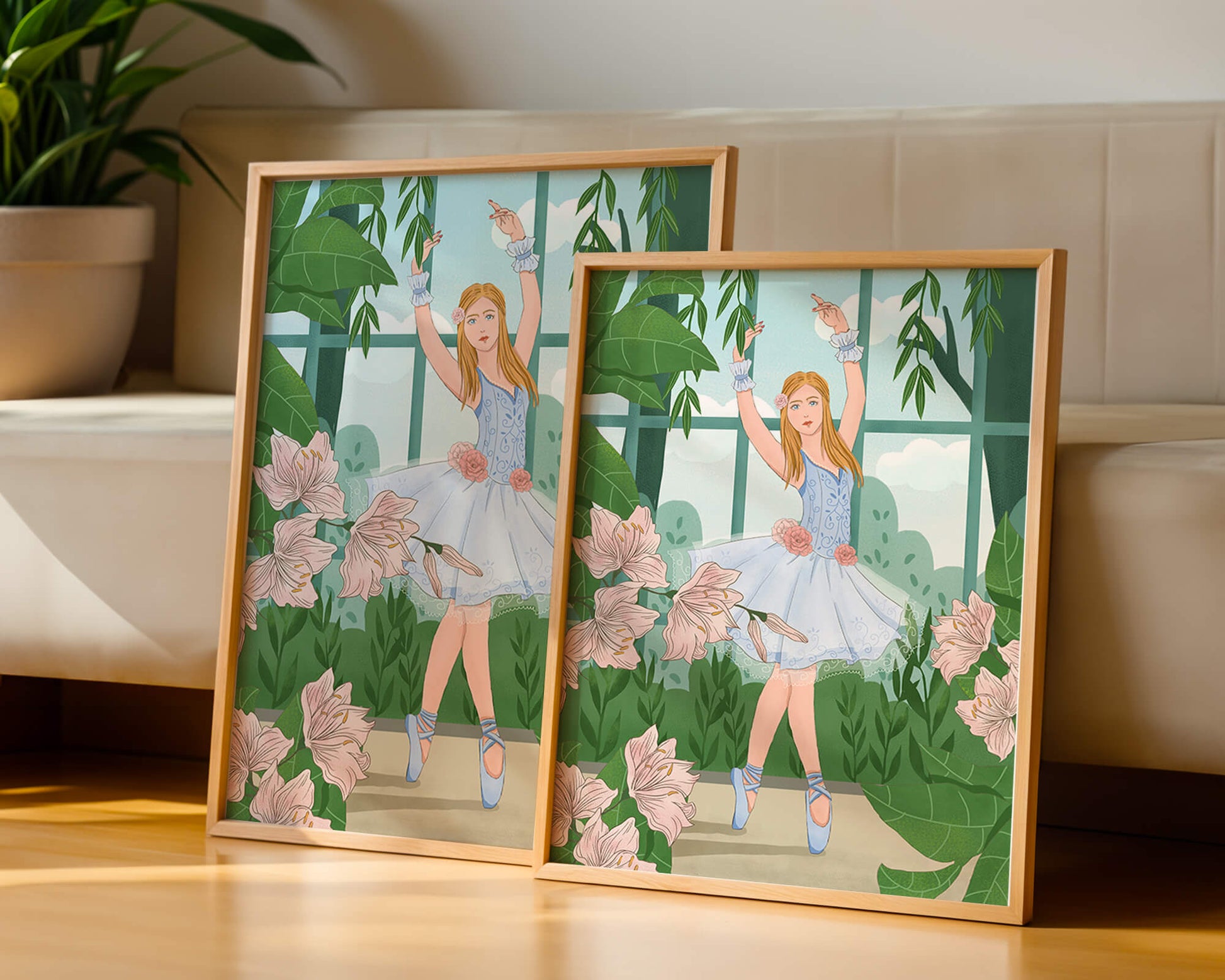 Elegant ballet dancer in a floral and botanical setting