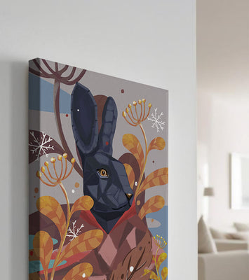 Abstract geometric rabbit in a vibrant autumn floral setting
