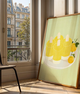 Illustration de sucettes glacées jaunes et d'oranges sur une assiette