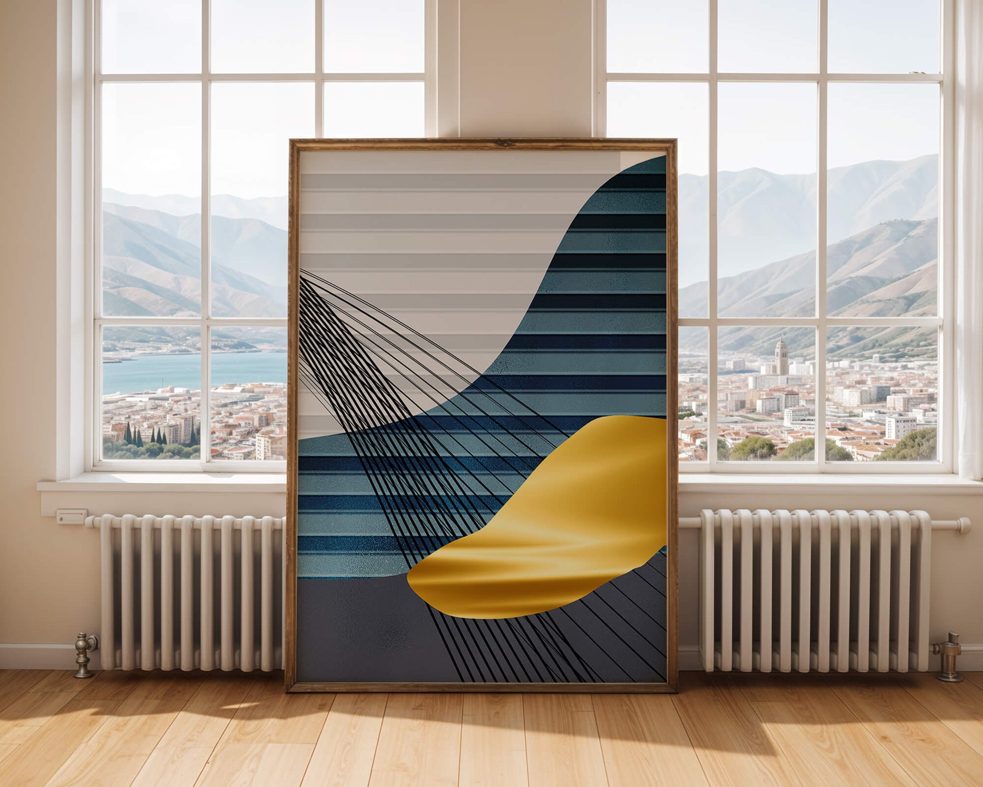 Abstract Composition with Blue and Gold Elements