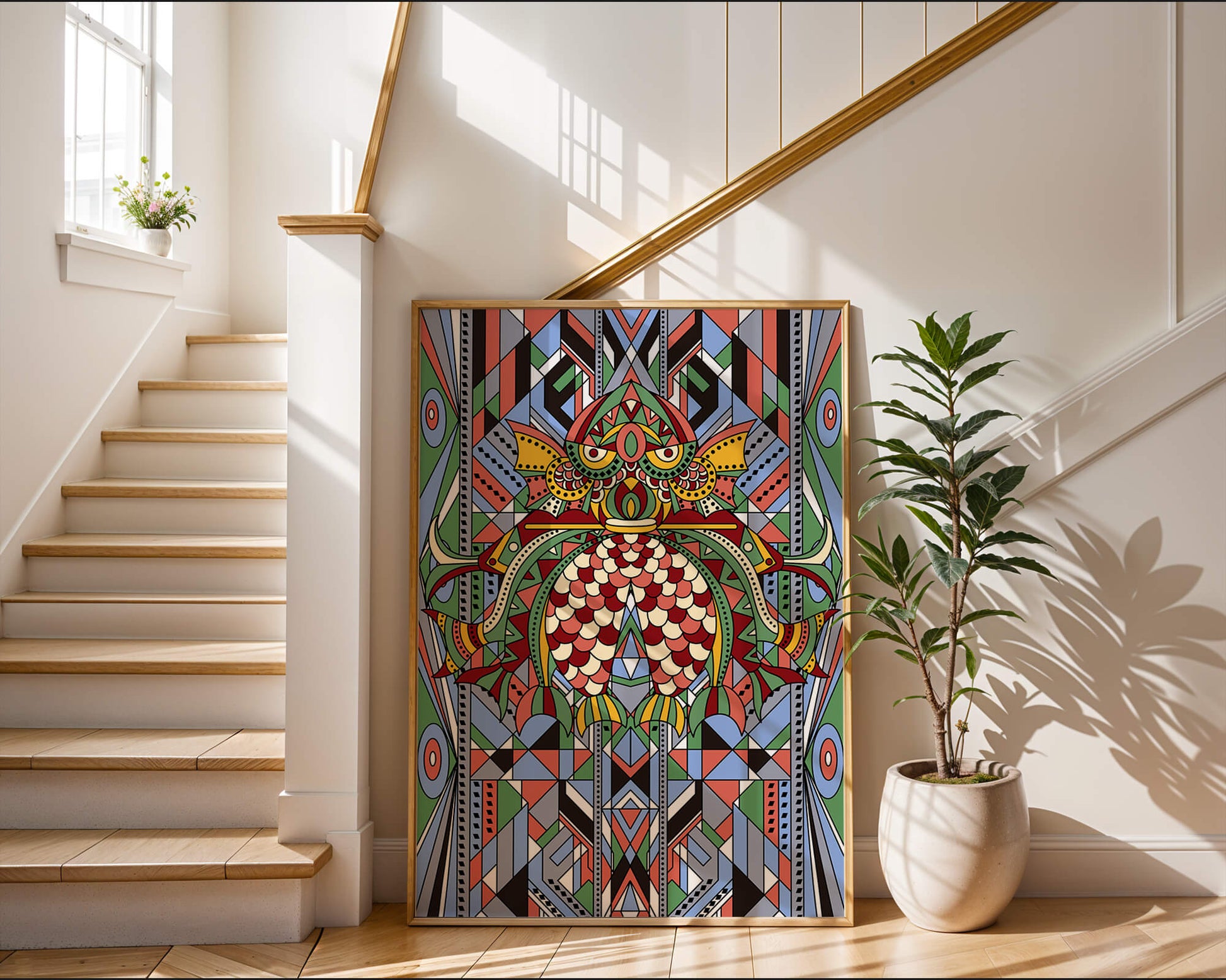 Colorful Geometric Pattern with Symmetrical Design and Abstract Motif
