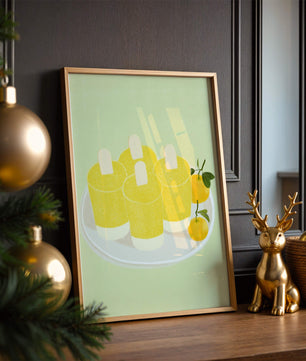 Illustration de sucettes glacées jaunes et d'oranges sur une assiette