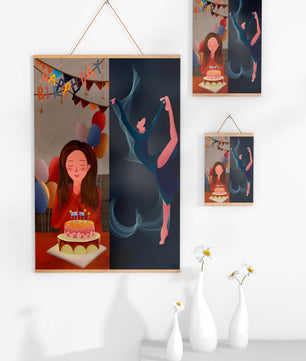 Geburtstagsfeier-Illustration mit Kuchen und Tanzfigur