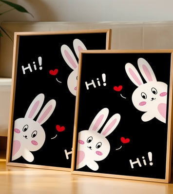 Charming bunny illustration with hearts on black background