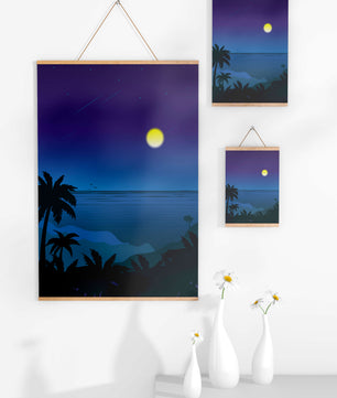 Serene Tropical Night Scene With Palm Trees and Moonlit Ocean - Mi tienda