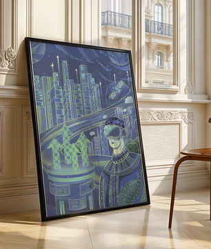 Futuristisches Stadtbild mit Virtual Reality und Technologieelementen