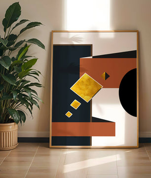 Abstract geometric art with gold accents and bold colors - Mi tienda
