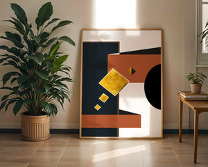 Abstract geometric art with gold accents and bold colors - Mi tienda