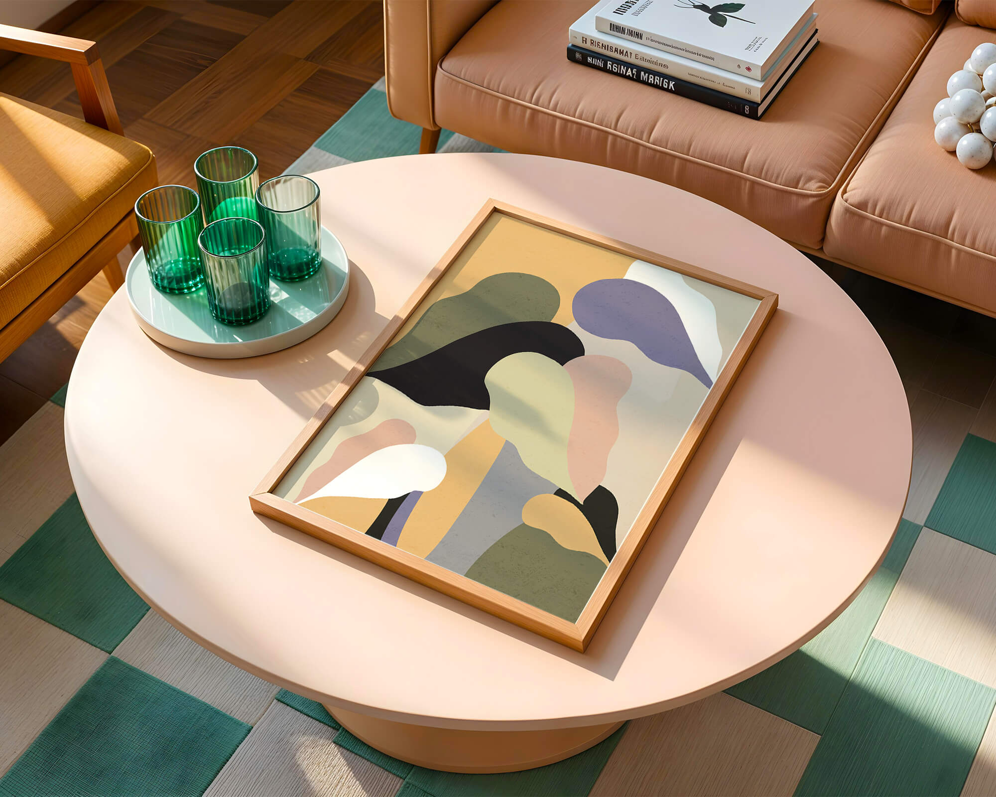 Abstract organic shapes in pastel colors with textured background