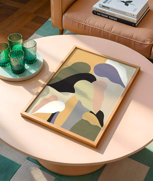 Abstract organic shapes in pastel colors with textured background