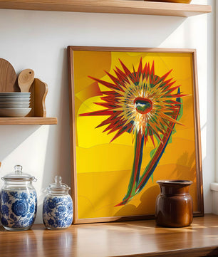 Abstract vibrant sunflower art with dynamic geometric shapes