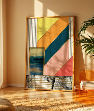 Abstract geometric art with textured colors and gold accents - Mi tienda