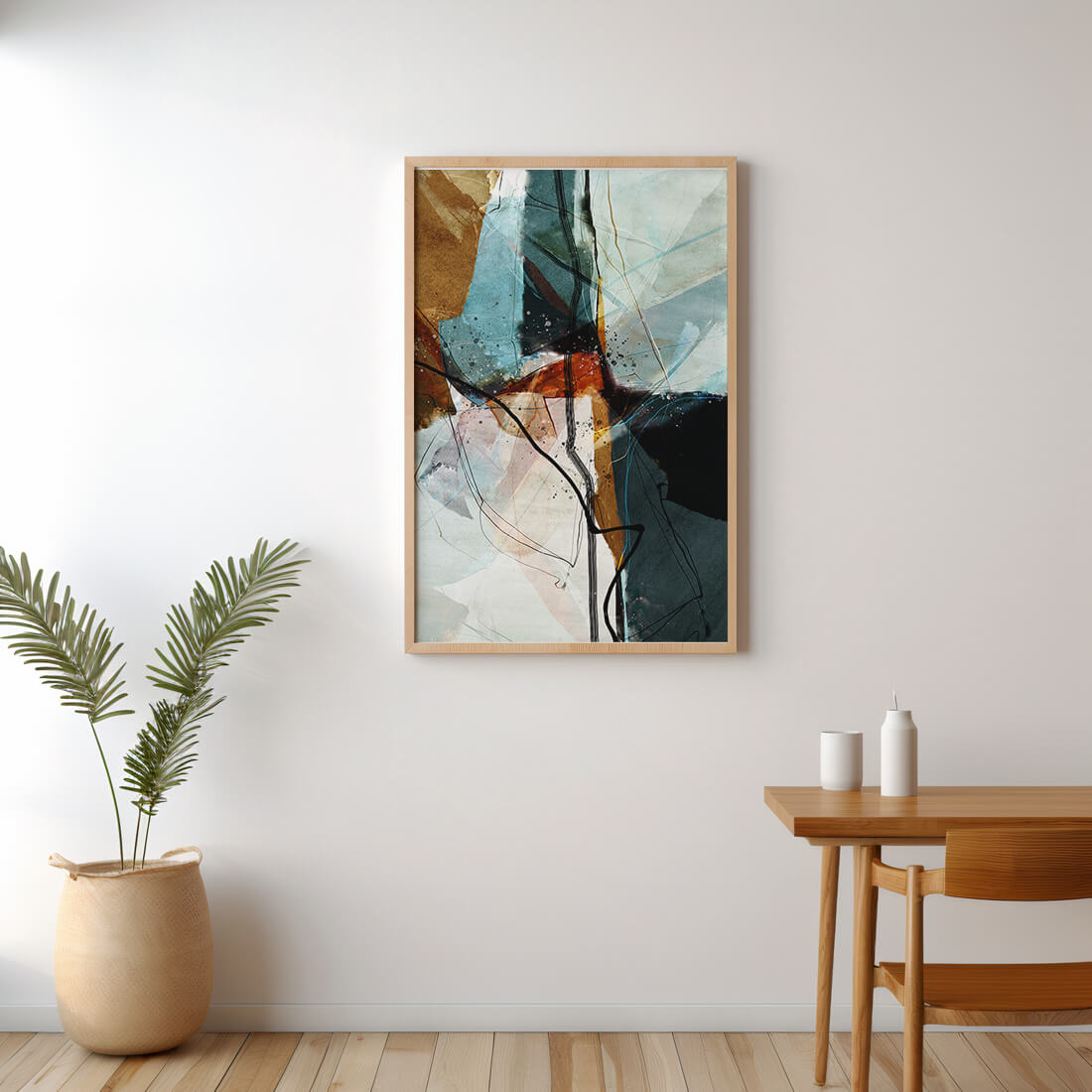 Abstract watercolor artwork with dynamic lines and colors