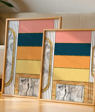 Abstract Geometric Art with Gold and Marble Accents