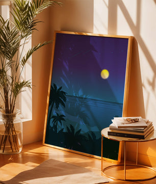 Serene Tropical Night Scene With Palm Trees and Moonlit Ocean - Mi tienda