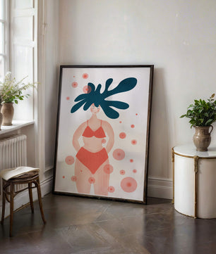 Abstract Illustration of a Woman in Swimwear with Creative Hair Design - Mi tienda