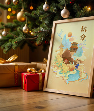 Charming autumn scene with traditional elements and nature motifs