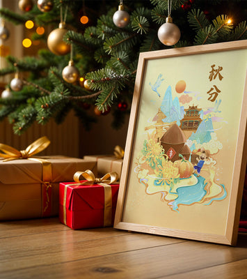 Charming autumn scene with traditional elements and nature motifs