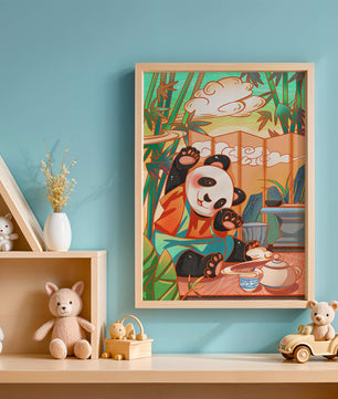 Cheerful Panda Having Tea in a Bamboo Garden - Mi tienda