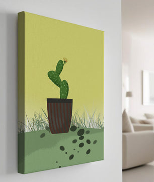 Illustration of a potted cactus with flower on soft background