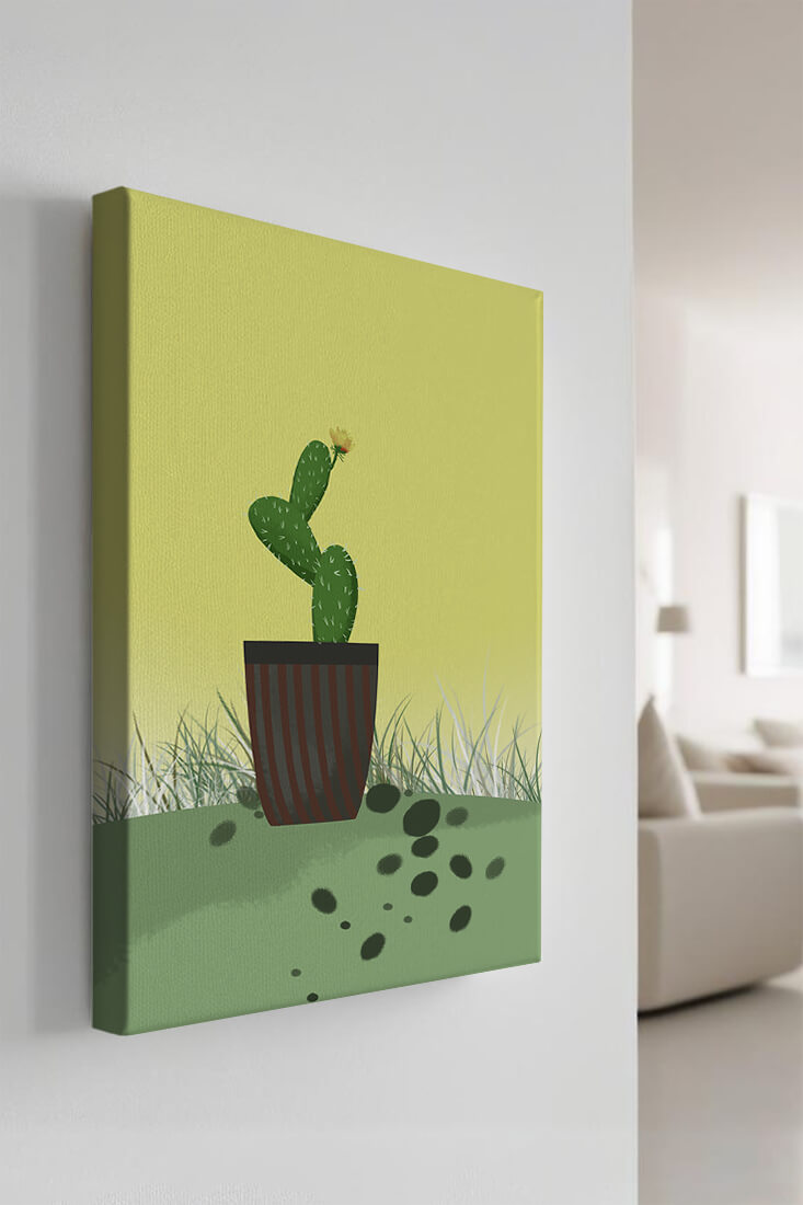Illustration of a potted cactus with flower on soft background
