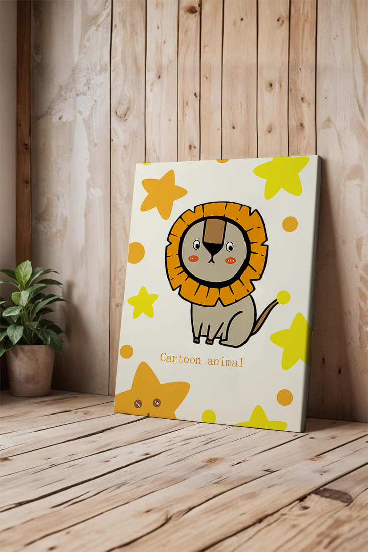 Cute cartoon lion illustration with stars for children's room