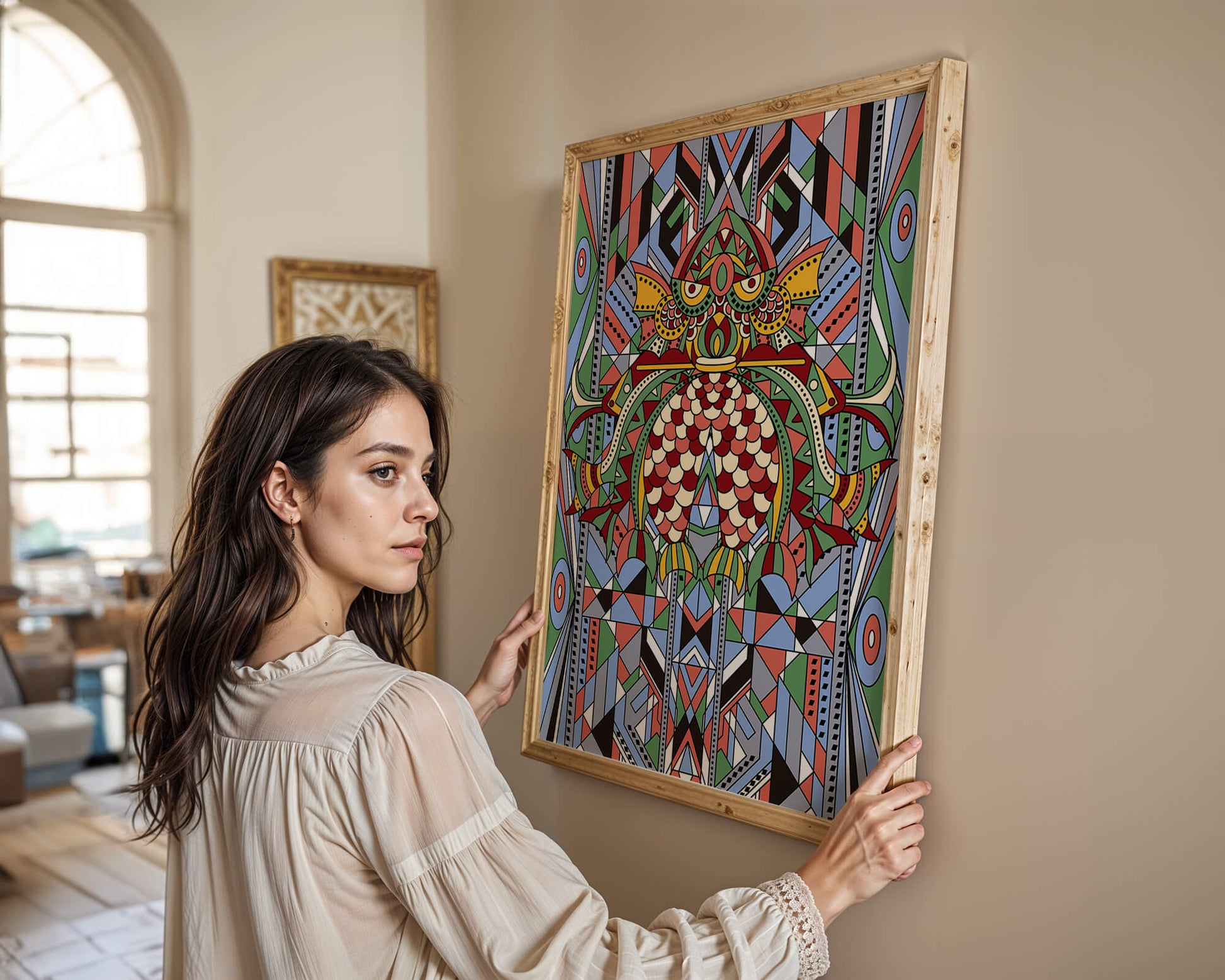 Colorful Geometric Pattern with Symmetrical Design and Abstract Motif
