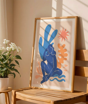 Abstract Illustration of a Blue Silhouette Woman with Organic Shapes