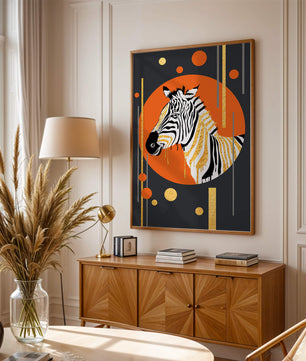 Arte moderno de cebra con acentos dorados sobre fondo abstracto