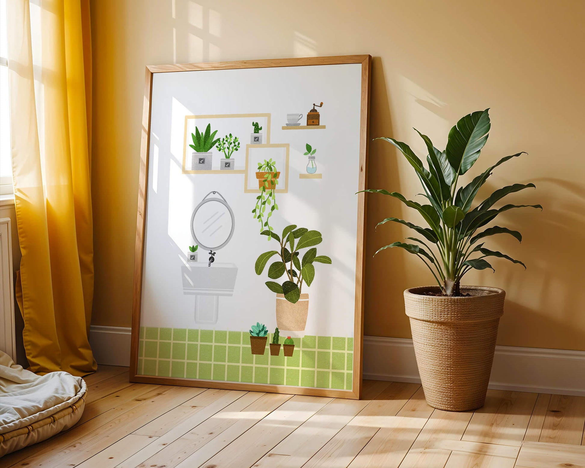 Stylish bathroom interior with plants and modern decor