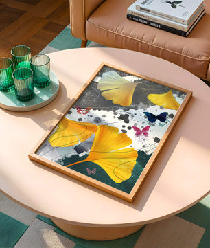 Artistic Composition with Yellow Leaves and Butterflies