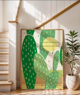 Art abstrait de cactus avec des éléments verts et jaunes
