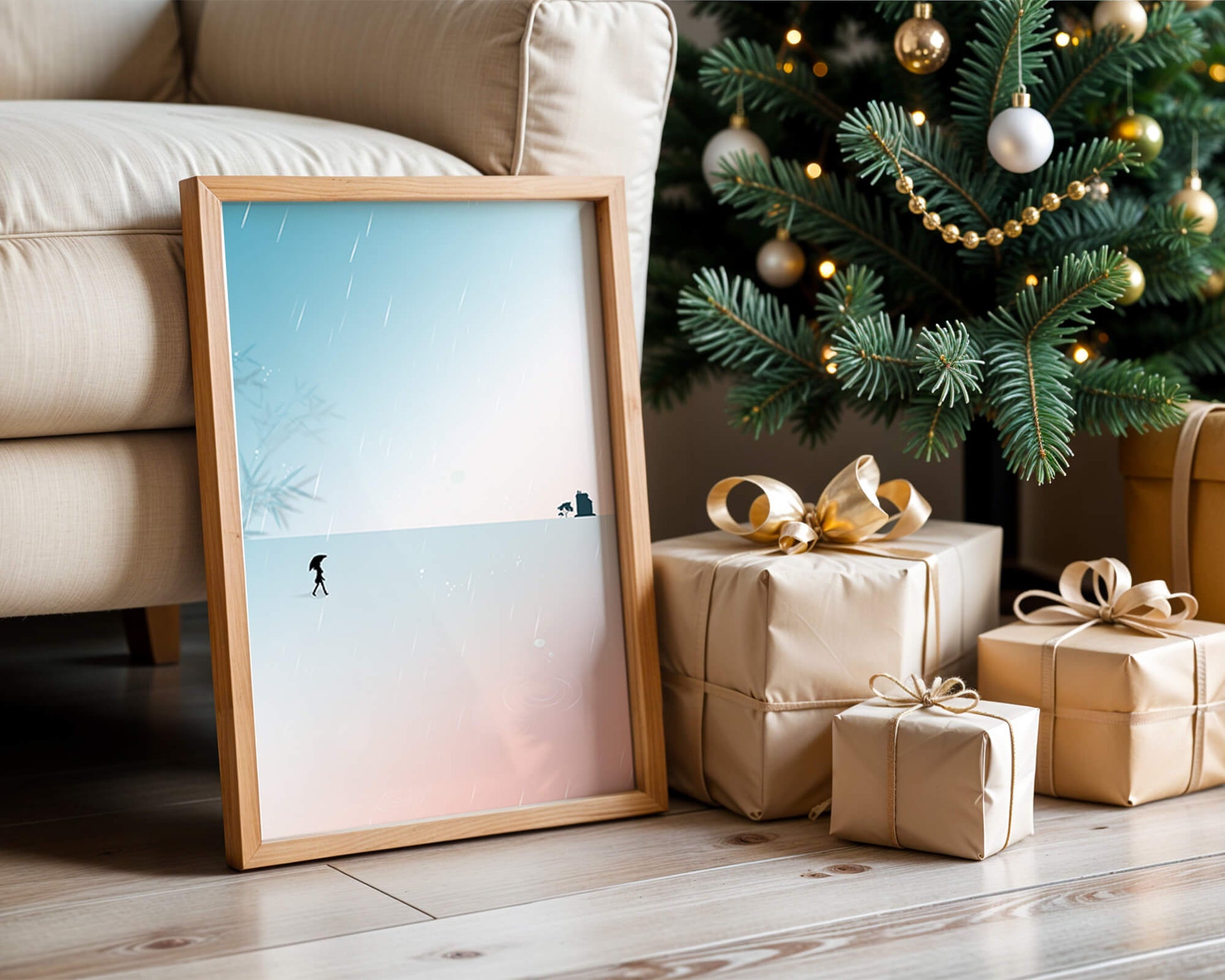 Paisaje Minimalista con Silueta en Ambiente Lluvioso